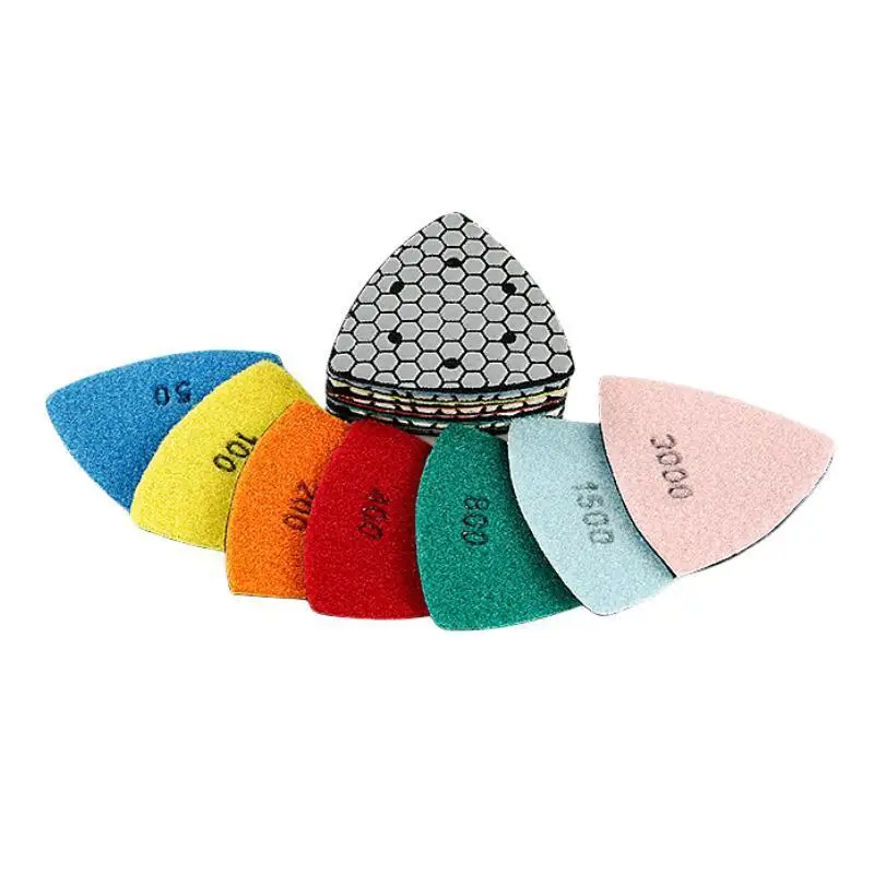 7-teiliges Set 90mm Dreieckige Trockenpolierpads für Granit, Marmor, Beton, Stein, Schleifpads, Polierscheiben – Detail 7