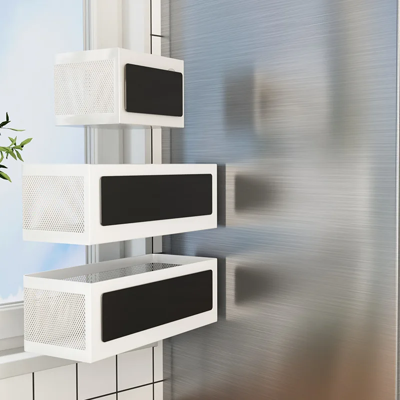 Kitchen Refrigerator Side Storage Basket Household Magnetic Attraction Storage Rack Seasoning Refrigerator Wall Hanging Basket