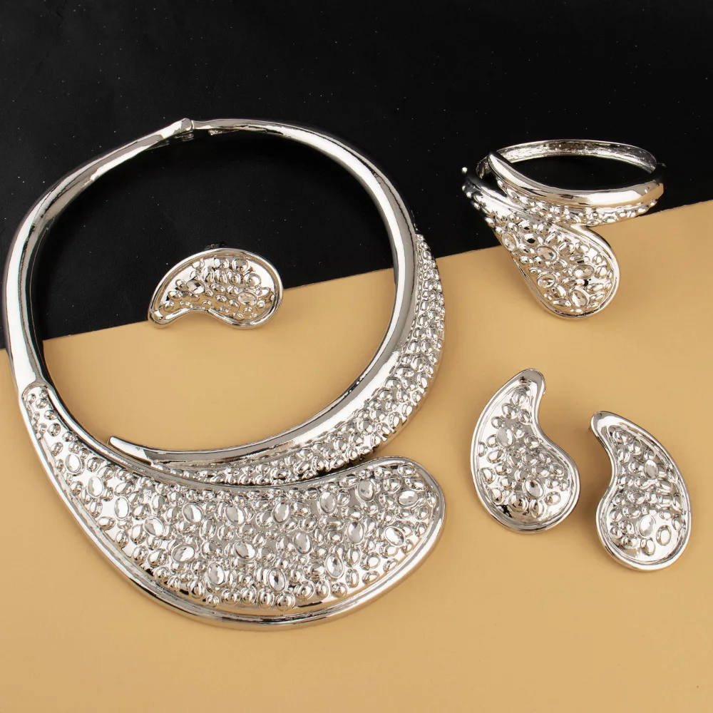 

Statement Jewelry Set for Nigerian Weddings Luxury Necklace, Earrings, Bracelet & Ring, Party Gift Boxed
