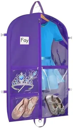 

Clear Dance Costume Garment Bag 40" with 5 Zipper Pockets for Competitions Closet Storage Purple