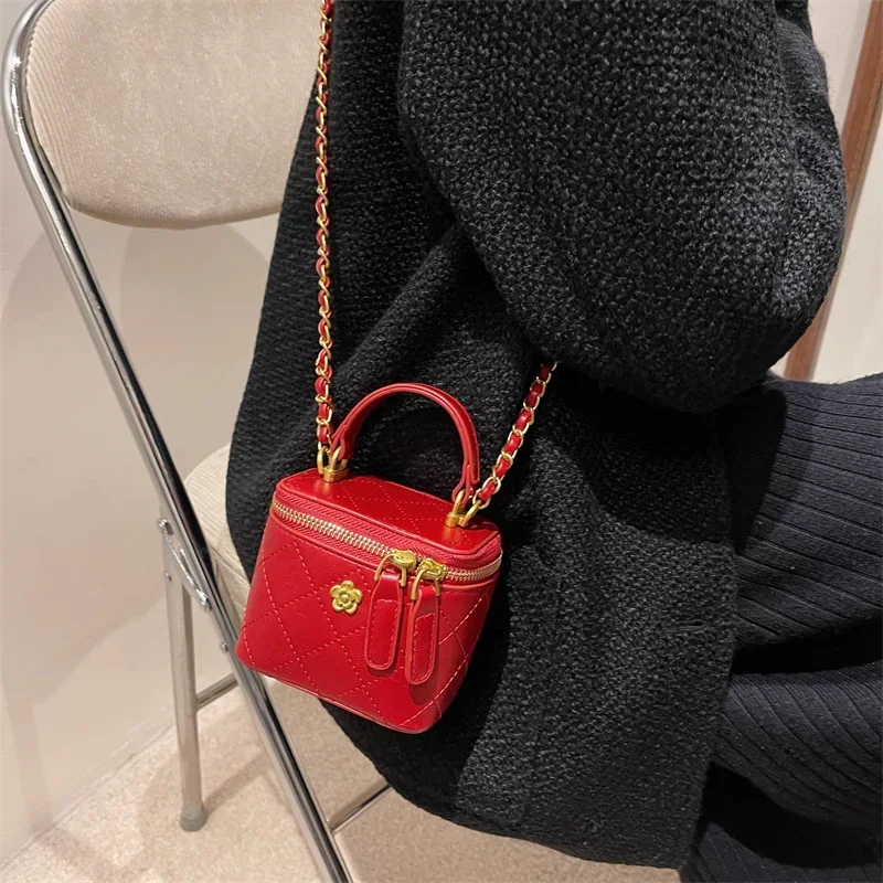 Small Fragrant Wind Lingge PU Leather Handbag 2023 New Trend Women\'s Fashion Chain Shoulder Bag Mini Bucket Bag Designer Bag