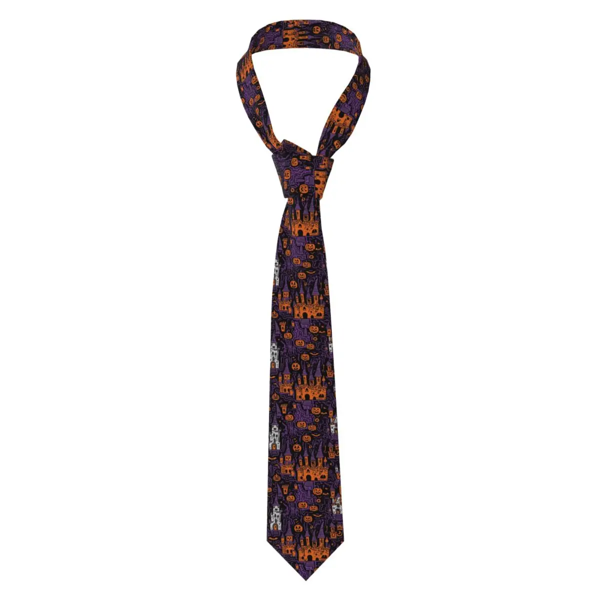 Custom Halloween Haunted Castle Pumpkin Necktie Men Printed Necktie Four Seasons Fashion Tie Necktie For Father's Day