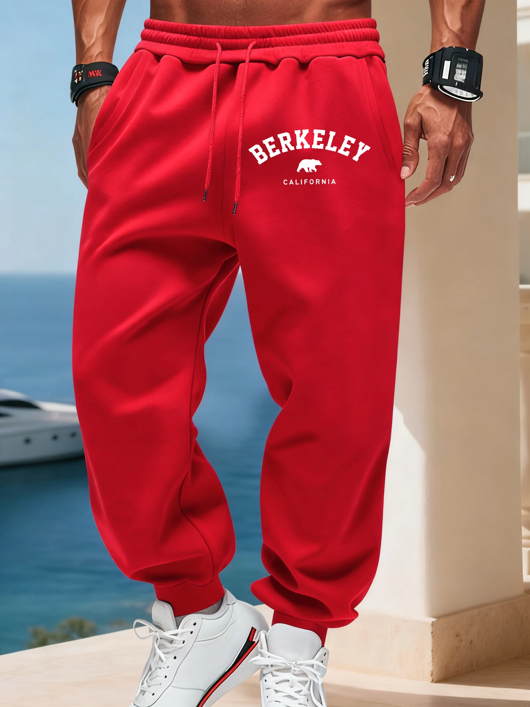 

Berkeley California Bear Prints Man Casual Long Pants Drawstring Sport Sportpants Fleece Warm Sweatpants Joggers Basic Trousers