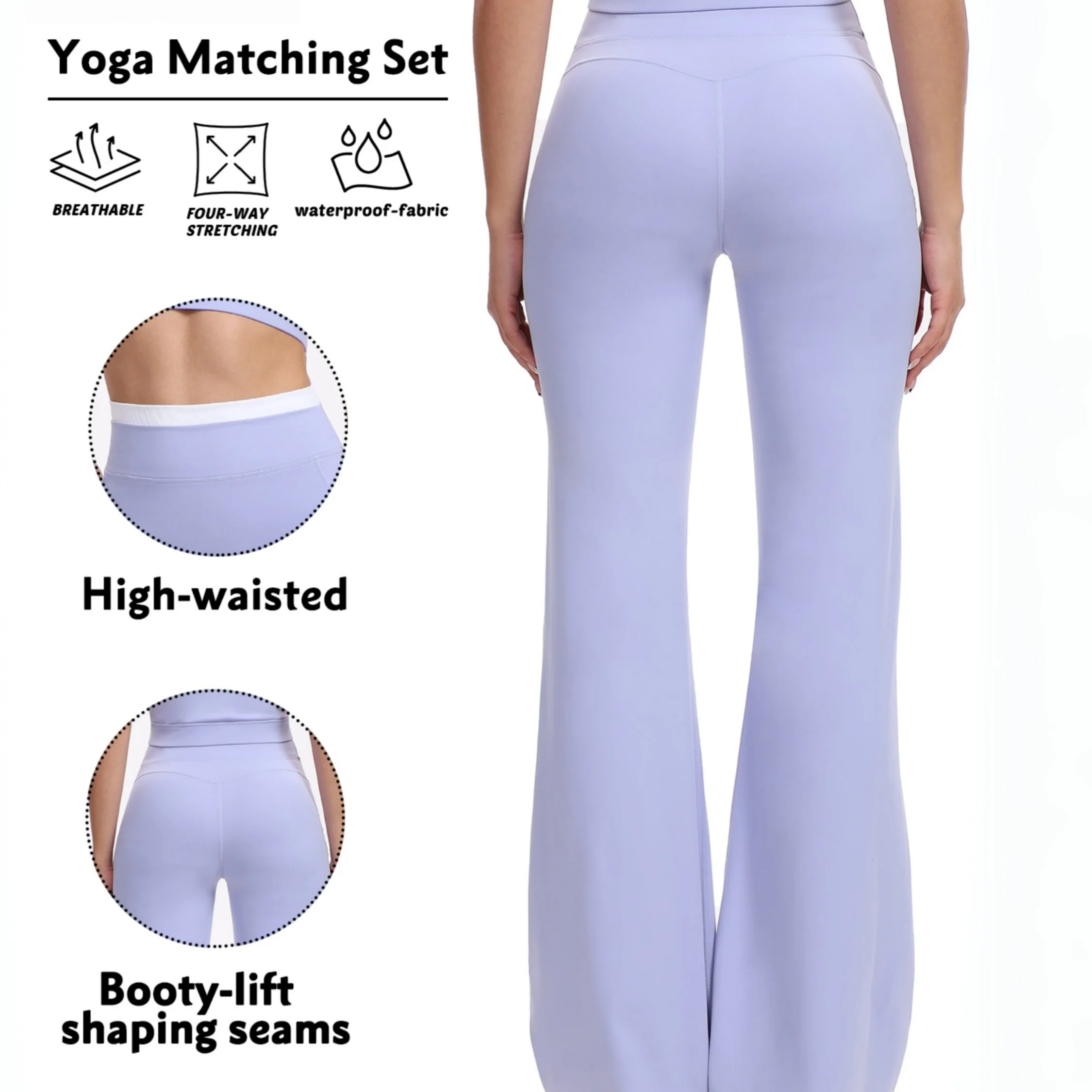 High Waist Contrast White Waistband Flared Yoga Pants Women Nude Feel Quick Dry Stretch Fitness Bell Bottom Sports Leggings Spri