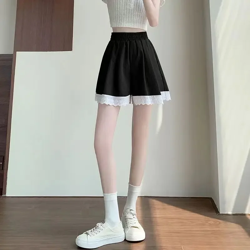 女性のショーツスポーツ弾性ウエストフィットネススポーツジム女性ショートパンツランニングワイドブラック高美的新 Y2k 原宿