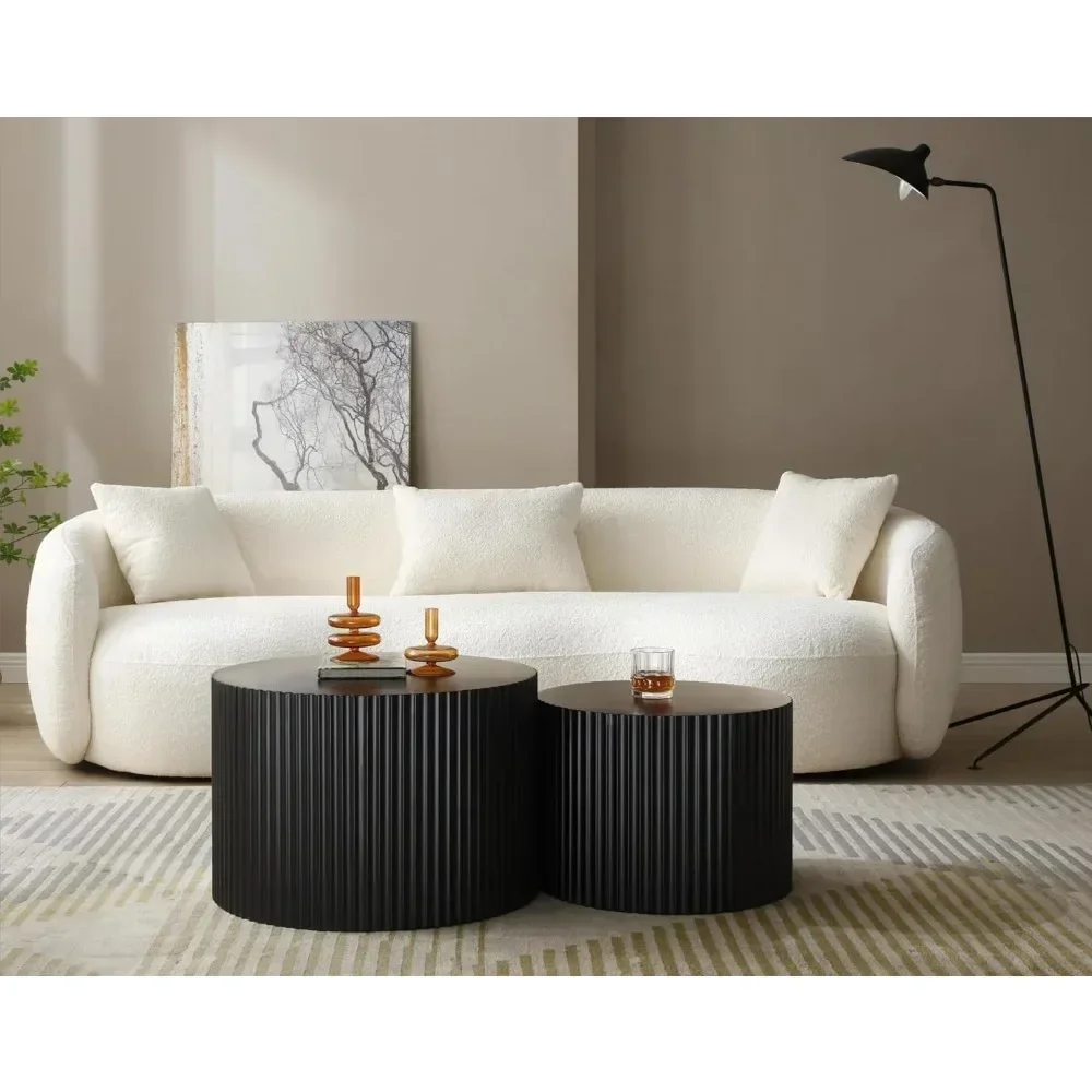 Modern coffee table,living room office desk end table, handcrafted relief 2 sets of circular nested tables,coffee table