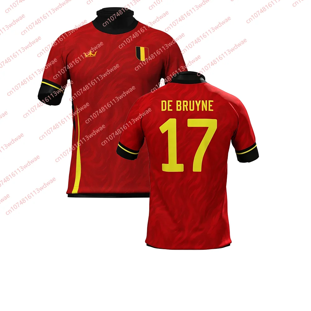 Belgium Theme Soccer Jersey Red Black Yellow Trim Tricolor Badge Pattern Adult Fan Training Football Shirt For Sports Supporters
