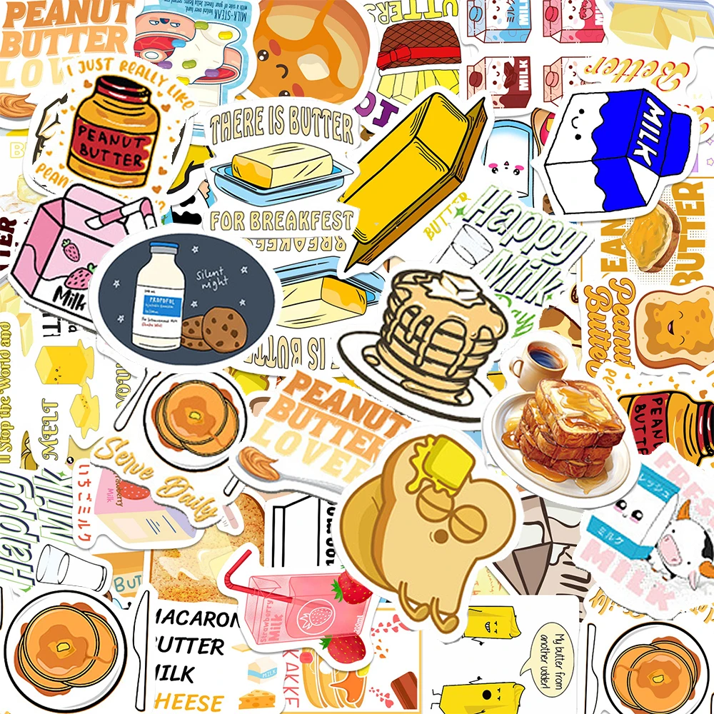 

10/30/50pcs Cartoon Milk Drink Snack Food Stickers Cute Aesthetic DIY Luggage Scrapbook Phone Bike Waterproof Graffiti Sticker