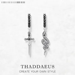 Hoop Earrings Blackened Snake and Sword Europe Style Vintage Fine Jewelry For Women Men Gift In Solid 925 Sterling Silver