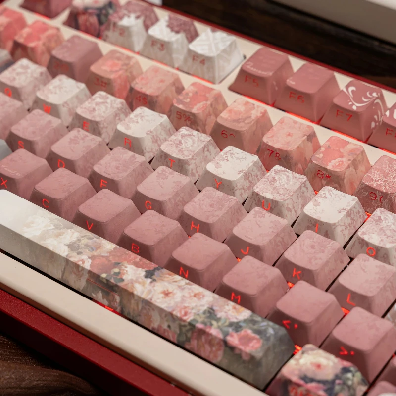Get Closer To That Heart Keycaps Custom PBT Cherry Profile Side Carving Transparent Keycap Cute Cartoon Anime Point Key Caps
