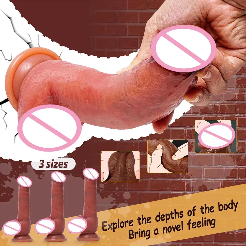 S/M/L Soft Realistic Skin Feel Human Penis with Suction Cup G-spot Massages Thick Cock Anal Plug Dildo Sex Toy for Men Women