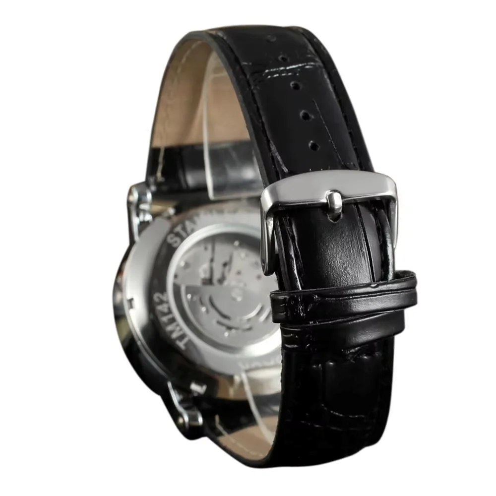 Picture 6: Trend calendar black face creative three pointer surface belt automatic mechanical men's wrist watch