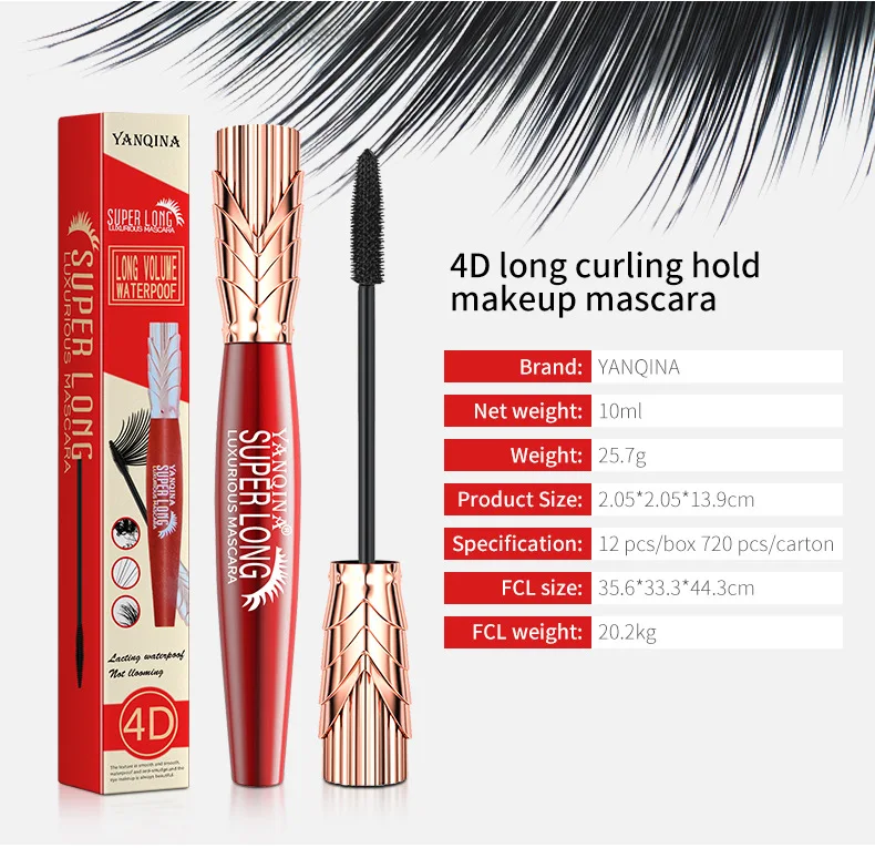 Yanqina Crown Mascara wasserdicht verlängern dicke Curling Mascara kein Verblassen 24 Stunden dauerhafte Feuchtigkeit creme 4d Mascara Kosmetik