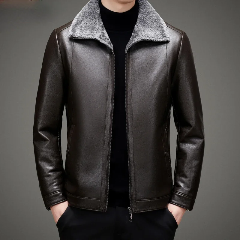 Casual Genuine Leather Jacket Men Thickened Fall Winter Plush Warm Coat Male Overcoat Fashion Mens Clothing Jaqueta Masculina