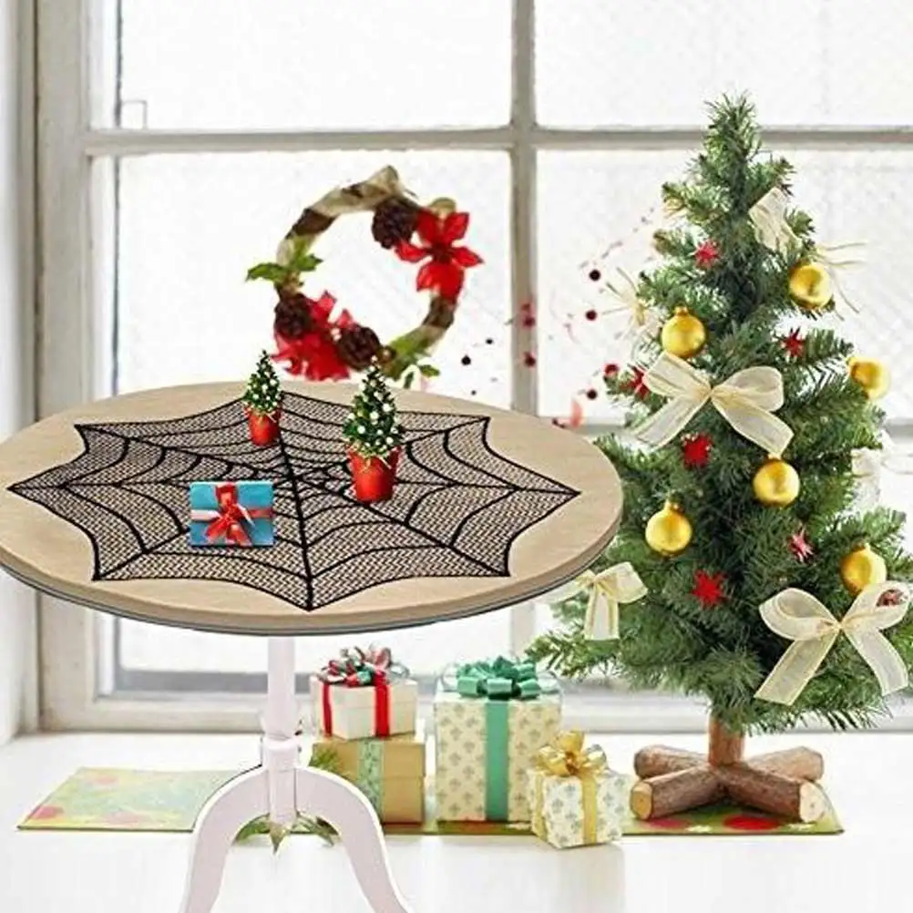 

30 Inch Halloween Round Black Lace Tablecloth For Party Buffet Outdoor Picnic Dining Room Use Stain Resistant Seamless