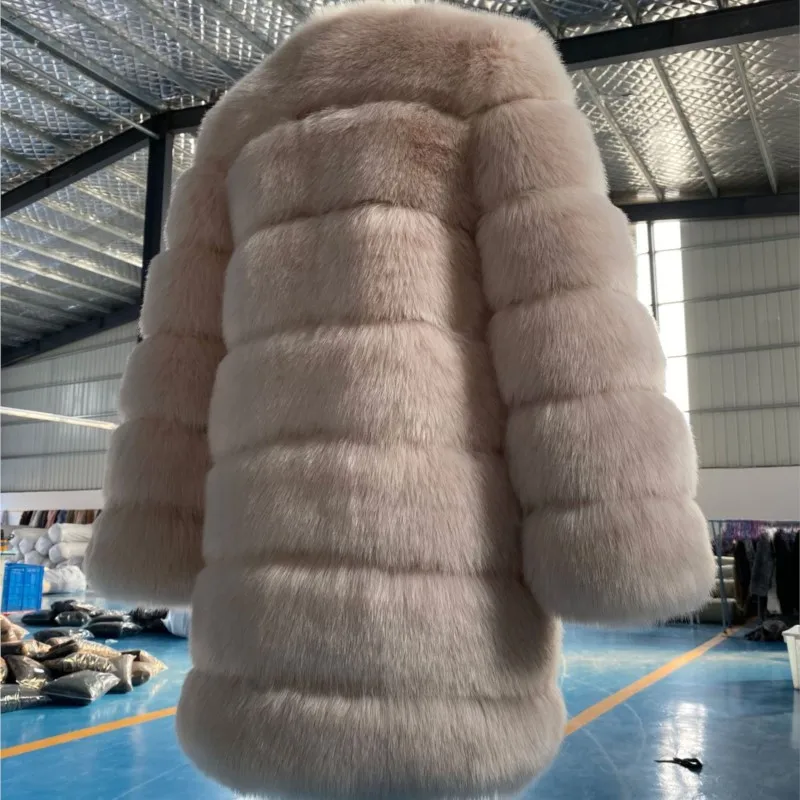 2025 nouveau Style coréen femmes longue couleur unie fausse fourrure de renard manteau hiver chaud épaissi thermique décontracté vestes d'extérieur