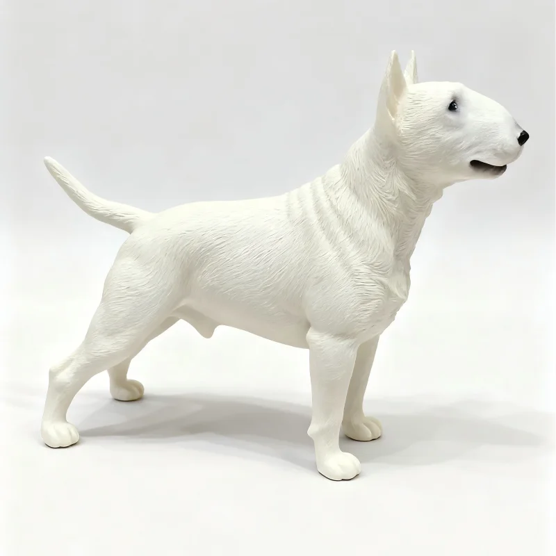 9.1インチのブルテリア犬の置物、ナチュラルホワイトのブルテリア像