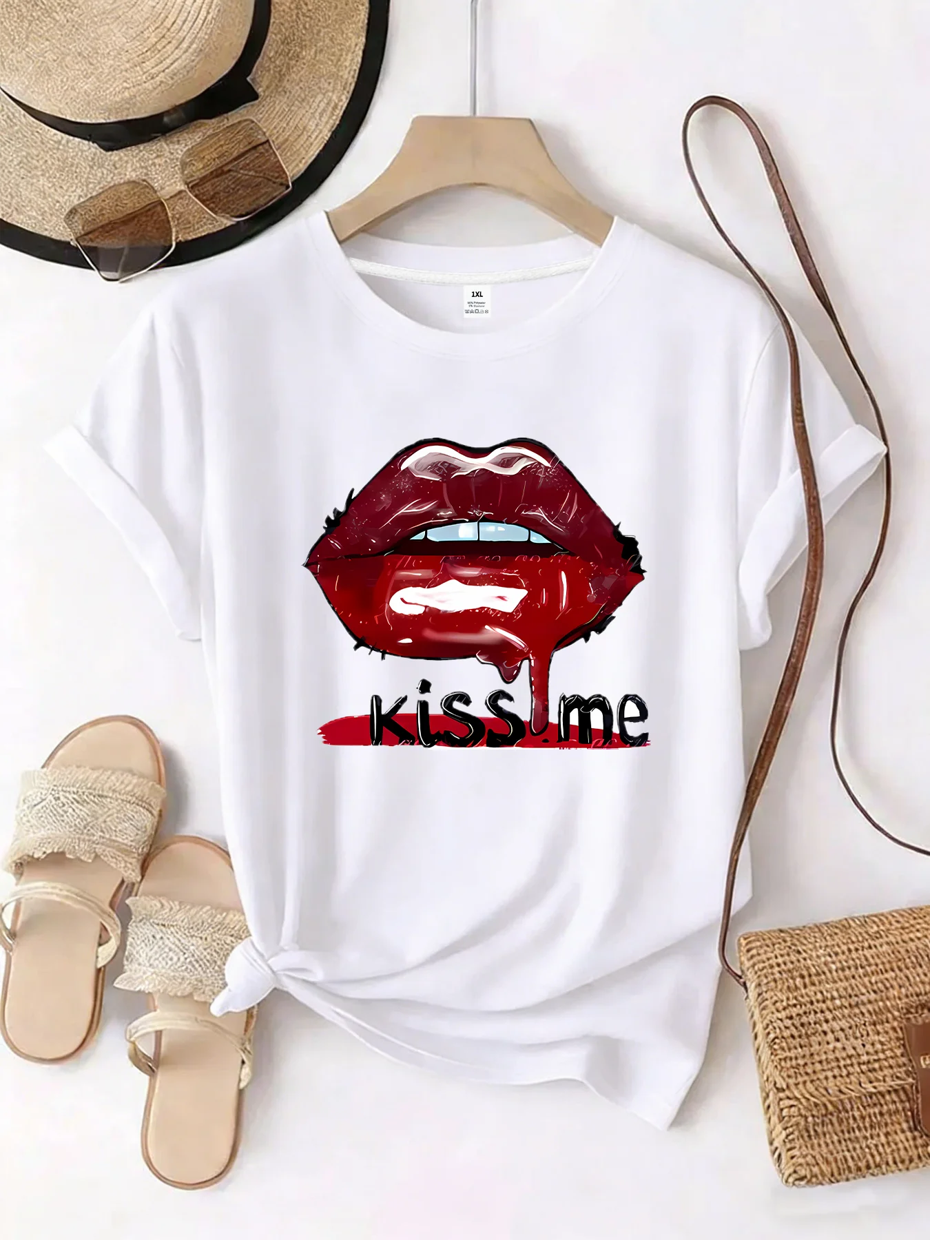 

【WZM10642】Женская футболка больших размеров с креативным принтом, круглым вырезом, летняя повседневная футболка с короткими рукавами, универсальная, в уличном стиле