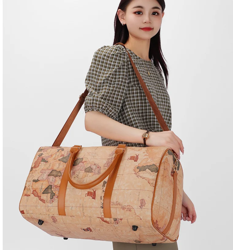 

Женская дорожная сумка в стиле карты, дорожная сумка из искусственной кожи для коротких деловых поездок, сумка через плечо из искусственной кожи с плечевым ремнем