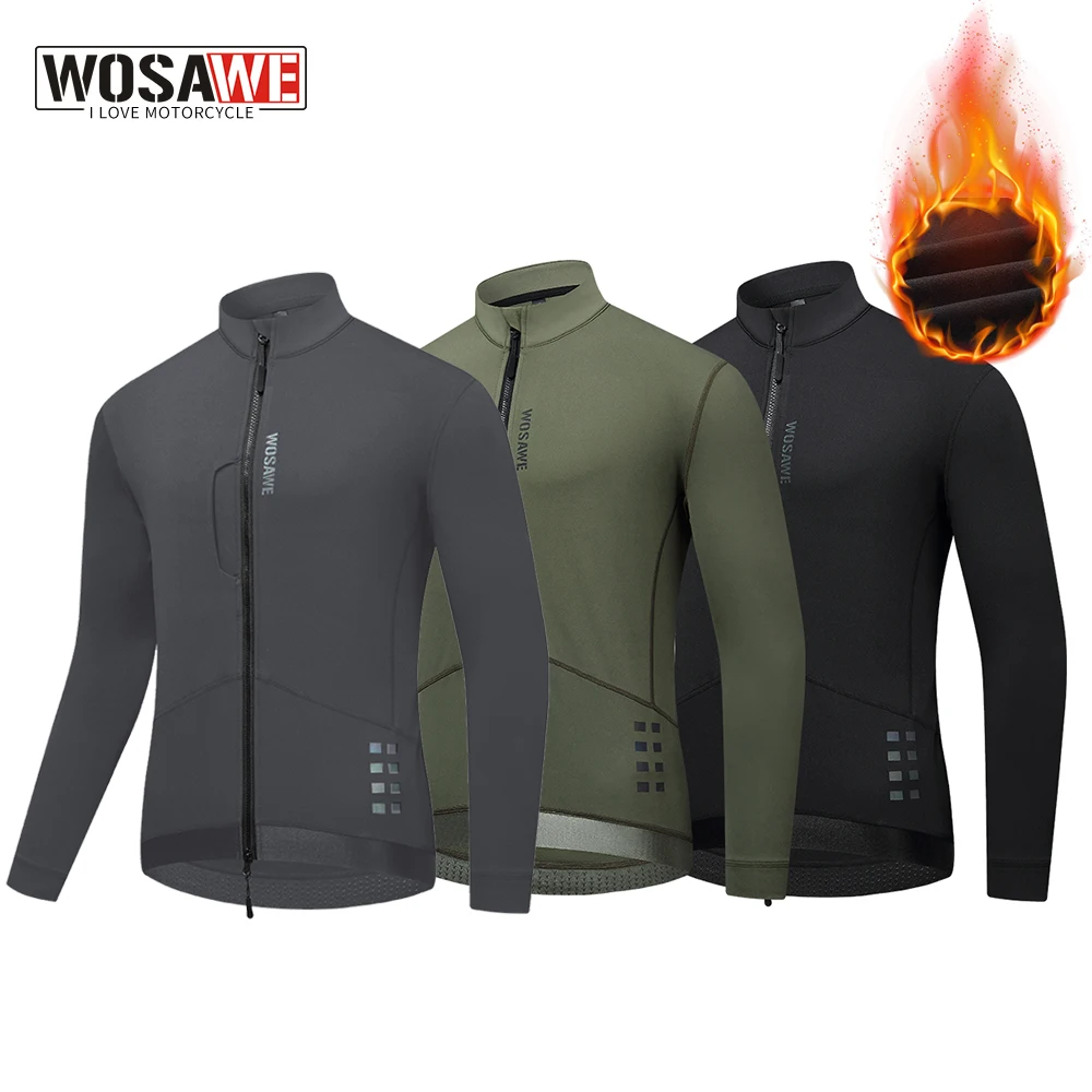 WOSAWE Men's Cycling Jacket Winter Warm Fleece Windbreaker Coat Men Windproof Outdoor Sport Jersey Road Bike Bicycle Clothing