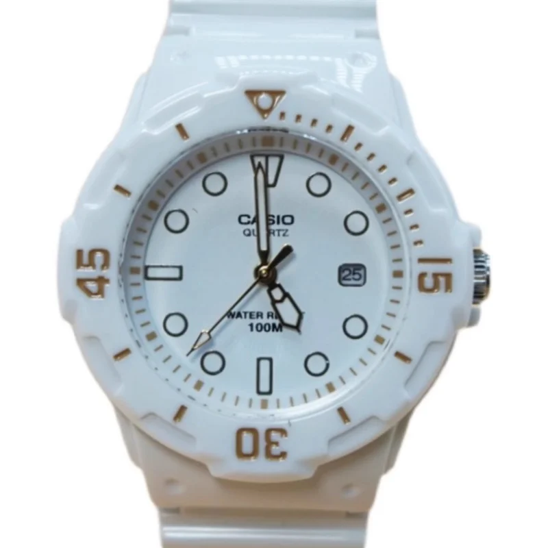 ساعة كاسيو للرجال بمينا أبيض صغير، مقاومة للماء يوميًا، طراز بسيط، ساعة كوارتز ملونة للطلاب
