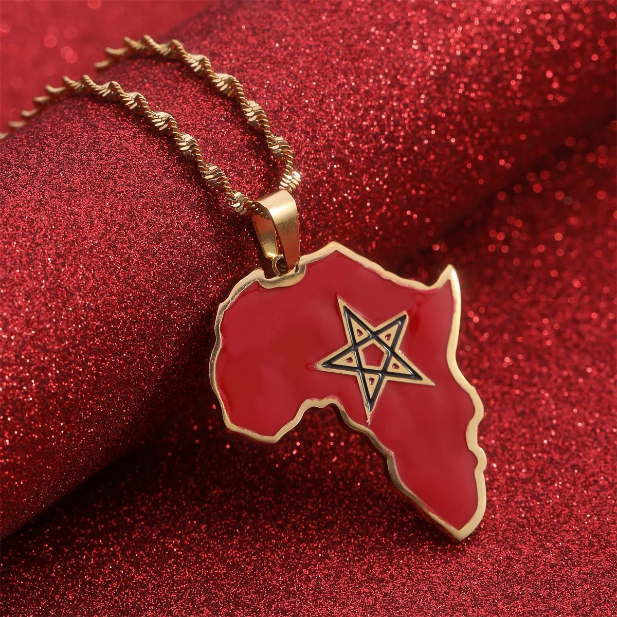 The Kingdom of Morocco Africa Map Flag Pendant Necklace Women Jewelry Le Royaume du Maroc National Flag