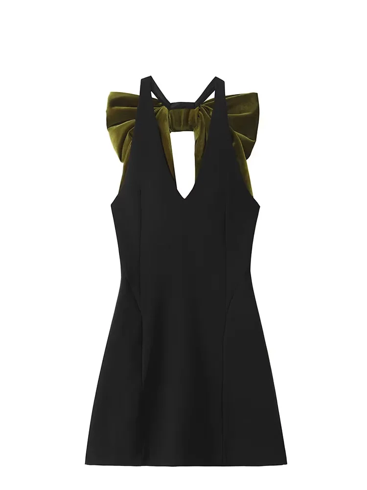 HH Women Solid Back 3D Bow Decorate Mini Dress Woman Summer Elegant Sexy Sleeveless Backless Dress Beach Party Dress Mujer