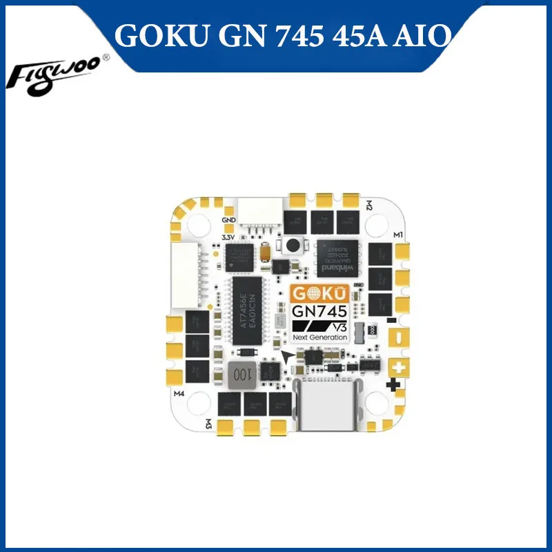 Flywoo GOKU GN745 AIO V3 45A ESC, แบบเสียบใช้งานได้ทันที, อินเทอร์เฟซ Type-C เหมาะสำหรับโดรน FPV ชิ้นส่วน DIY RC