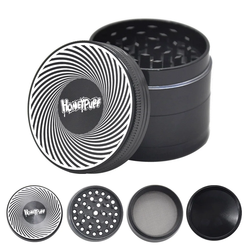 HONEYPUFF  4 Layers 50MM Grinder Black Color Zinc Alloy Metal Crusher