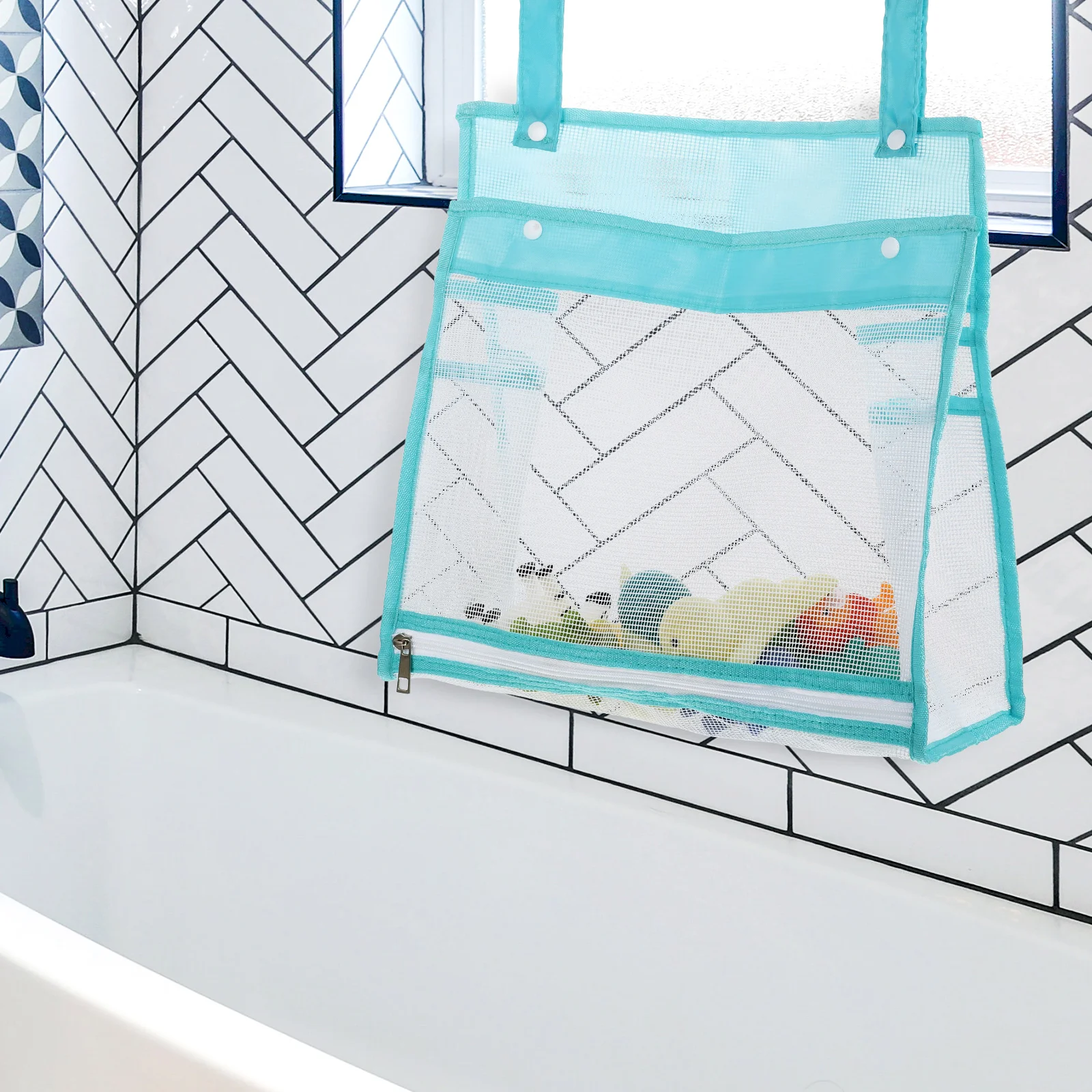 Bath Toys Storage Mesh Bag Organizer Baby Holder Bathroom for Tub Sky-blue Bathtub Net Child