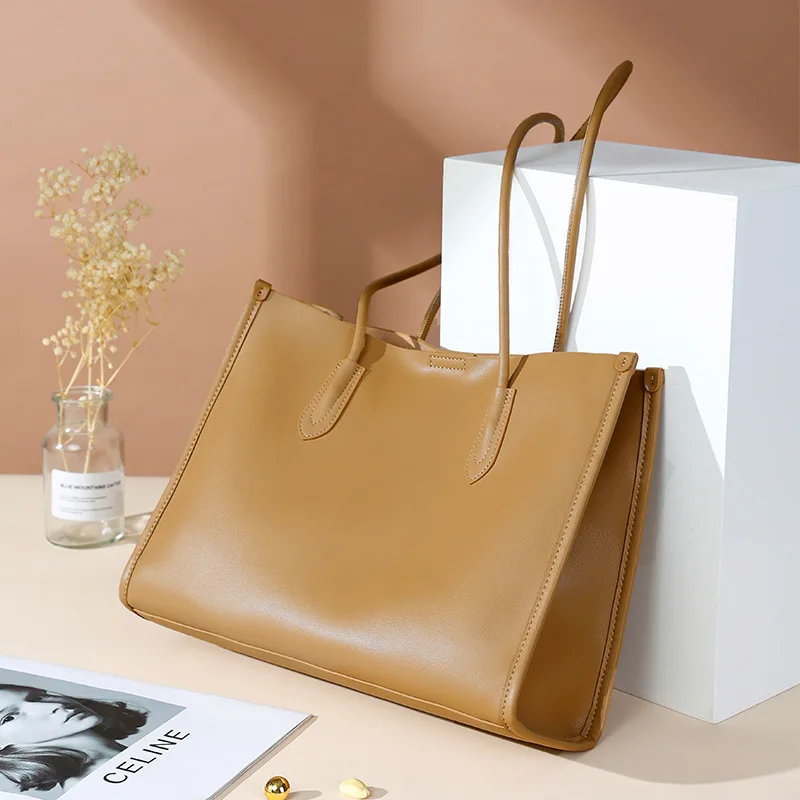 2024 new leather women's bag senior sense shoulder bag women's large capacity commute cowhide ladies Tote bag