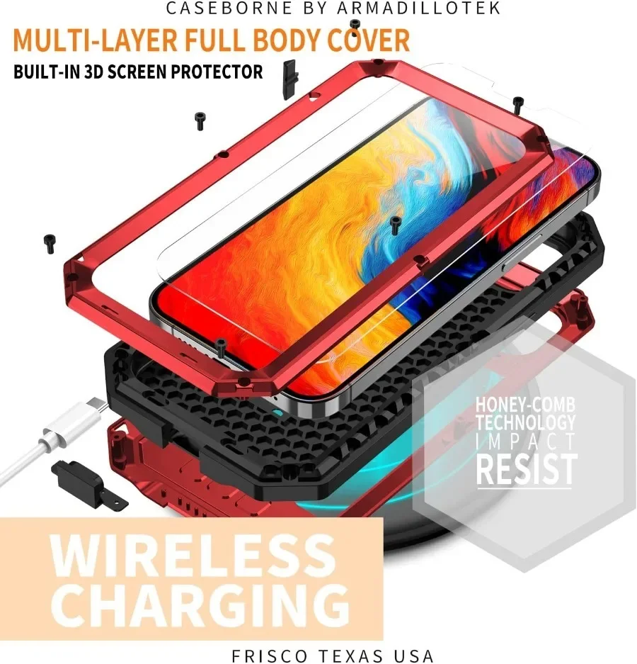 The military-grade fall-resistant aluminum metal case is suitable for the iPhone 15 14 Plus 13 Pro Max bumper bumper cover