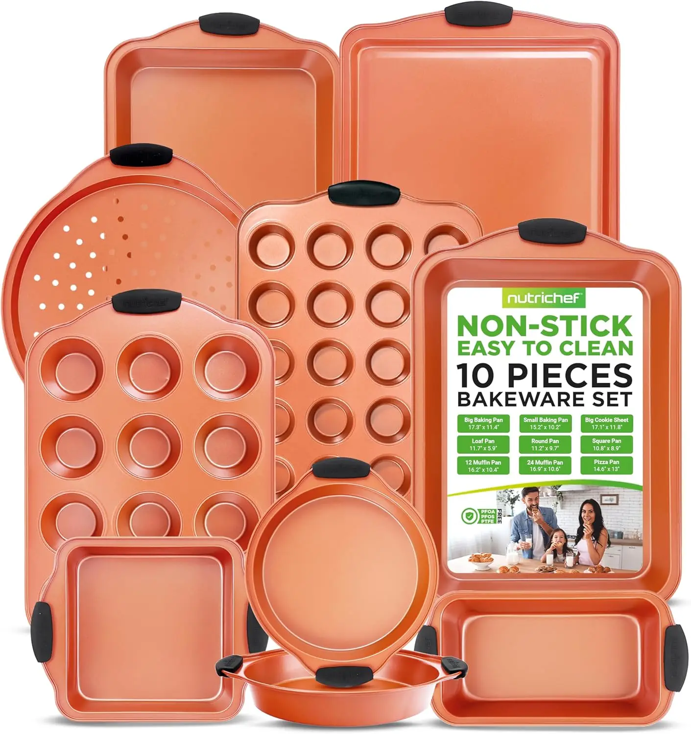 

10-Piece Nonstick Baking Pan Set for Cookies, Cakes, Roasting - Includes Cookie Sheet, Muffin Pan, Cake Pan