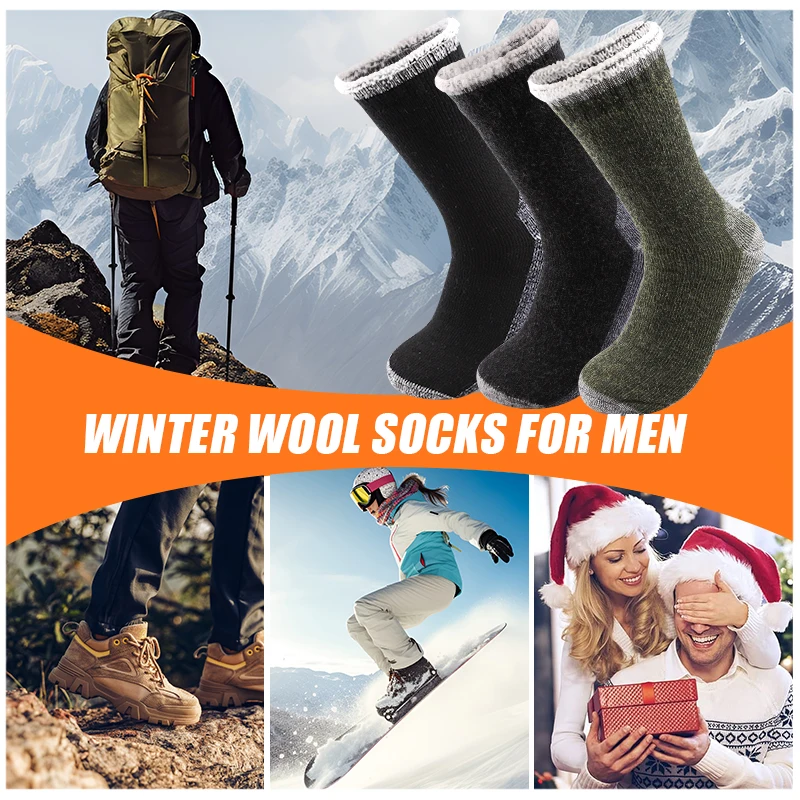 3Pairs Super Dicke Merino Wolle Socken Männliche Männer Winter Thermische Kaschmir Socken Fleece Terry Schleife Mittelrohr Socken Hohe qualität