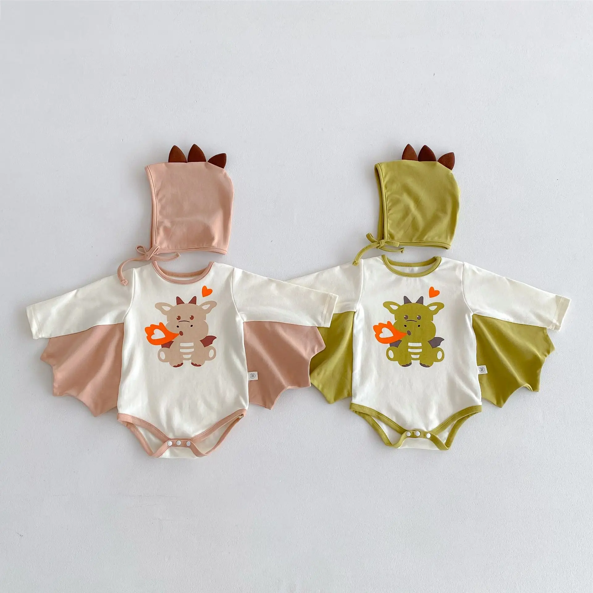 

Autumn Baby Bodysuit +Hat 2Pcs Infant Boy Girl Clothes Toddler Cartoon One Piece Jumpsuit Cute Fire Dragon Style Newborn Onesie