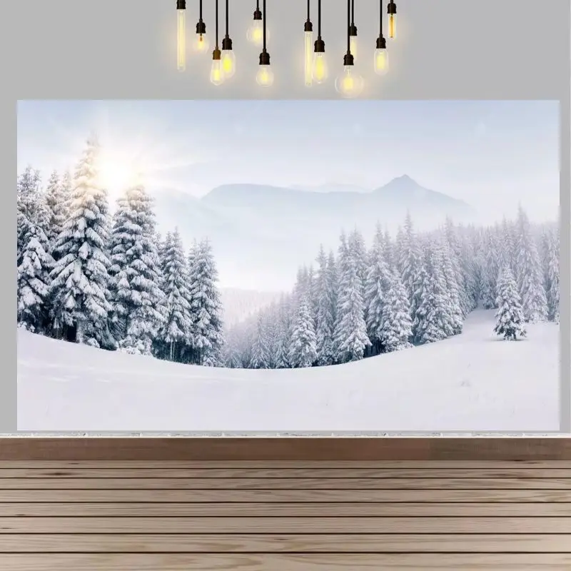 VIKAMA Photography Background Christmas Snowy Pine Forest Scene Photo Backdrop Family Party Birthday Festival Home Decor
