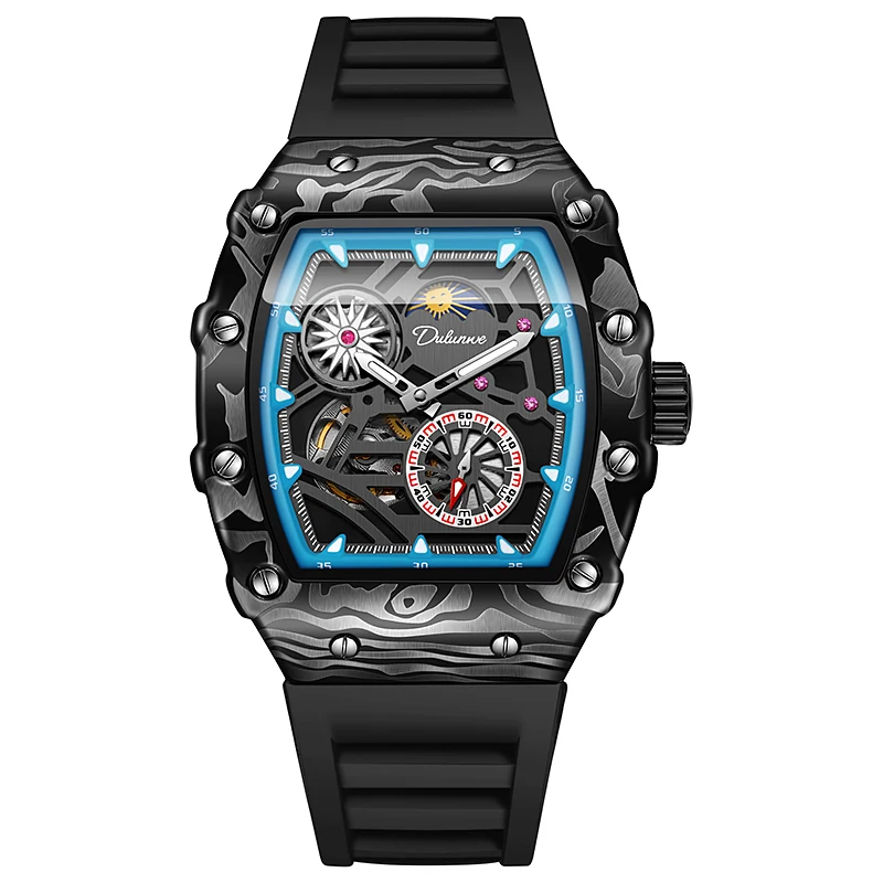 

Dulunwe мужские часы спортивные брендовые модные автоматические механические наручные часы полые водонепроницаемые черные мужские часы Warrior