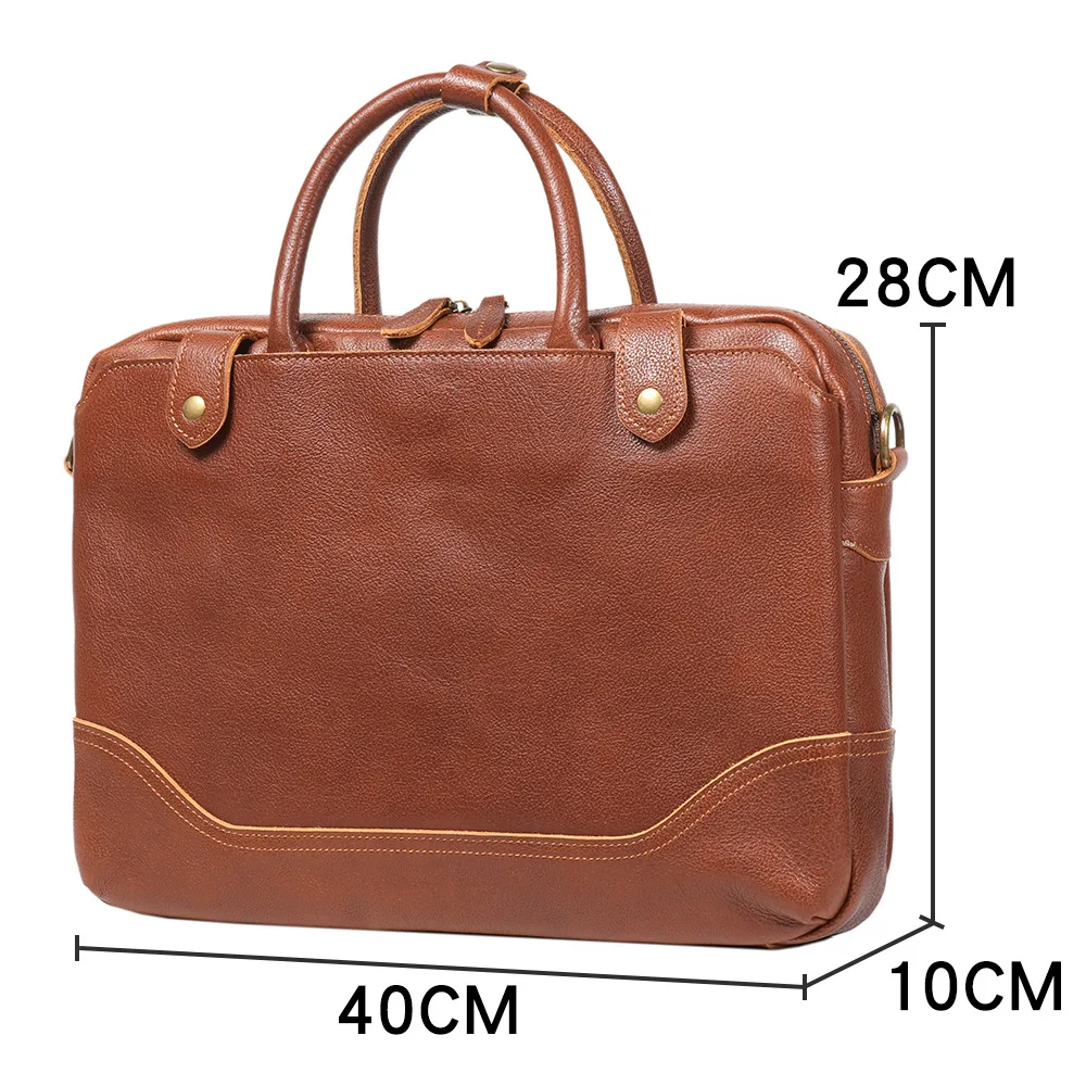 حقيبة كلاسيكية للرجال من الجلد المدبوغ بالخضراوات، حقيبة كمبيوتر محمول ذات سعة كبيرة للأعمال والتنقل #4