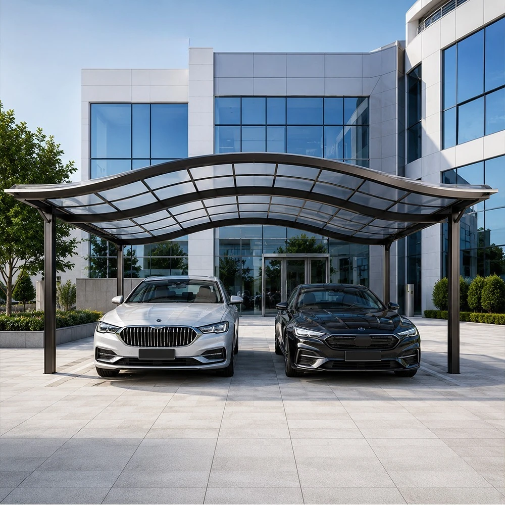 Modern Minimal Aluminum Polycarbonate Carport, All‑Weather Rain & Snow Proof Vehicle Shelter for Residential Parking Use