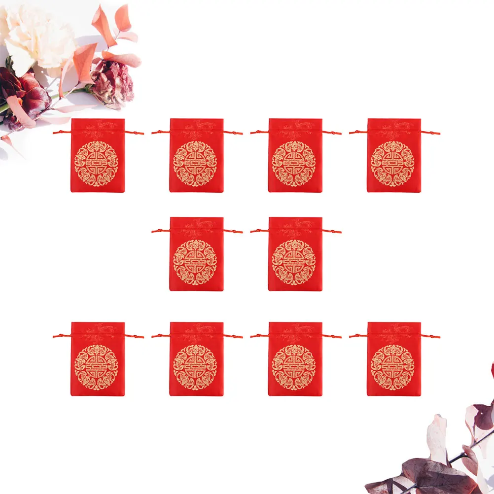 

10pcs -14Cm Chinese Style Satin Drawstring Gift Bags For Wedding Party Candy Jewelry Pouches Storage Decor