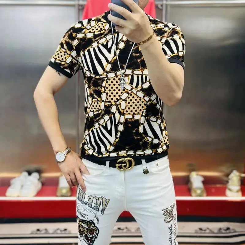 Design 3D Print T Shirt For Men Short Sleeve Coolness Silky Icy Summer Quality Hollow Breathable Slim Fit Elastic Tees Camisetas