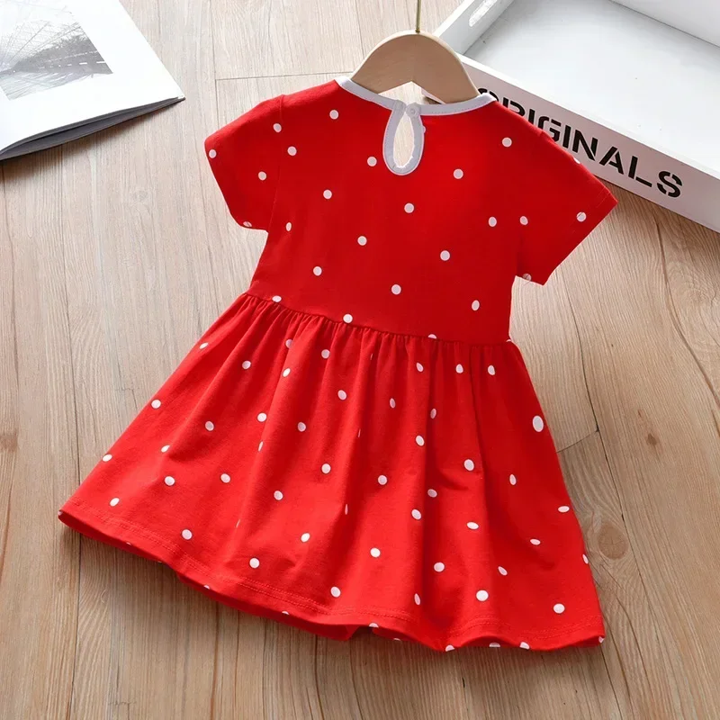 Girls Dress Summer Children Round Collar Dots Short-sleeve Dresses Kids Girl Red Princess Dress Cotton Casual Clothing