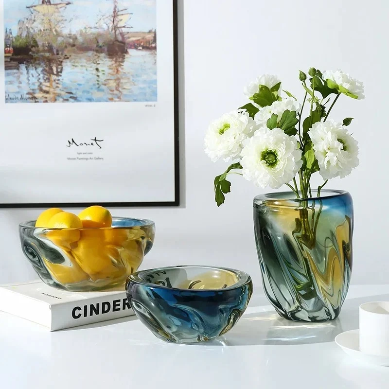 

For New Diamond Star Europe Nordic Style Flower Vase Home Interior Accessories Decoration Colorful Murano Hand Blown Glass Vase