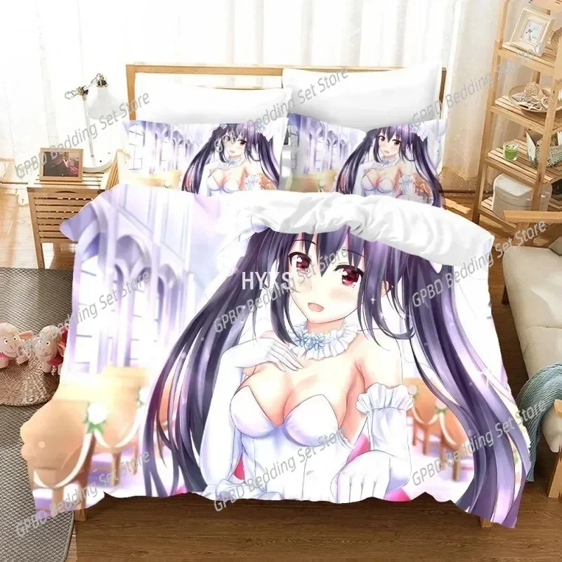 

Date A Live Comfortable Duvet Quilt Cover Pillowcase Bedding Set Children Bedroom Decoration Home Textile