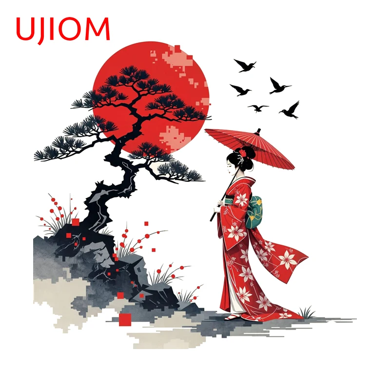 UJIOM Geisha Artistic Scenery Wall Sticker Fashionable Exquisite Attractive Waterproof Graffiti Decal Vinyl Bumper Decoration