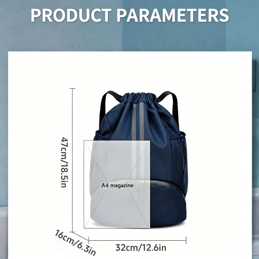Drawstring Backpack Gym Bag with Shoe Compartment Wet Dry Separation Waterproof Large Sports Sack  Basketball Swimming Training