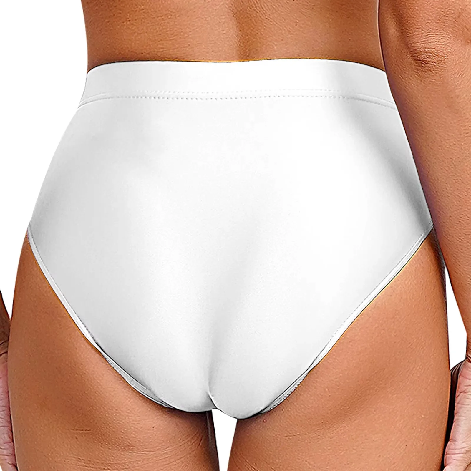 Womens Glossy Smooth Briefs Swimwear Underpants Elastic Waistband Solid Color Intimates Underwear Pool Party Sunbathing Swimsuit