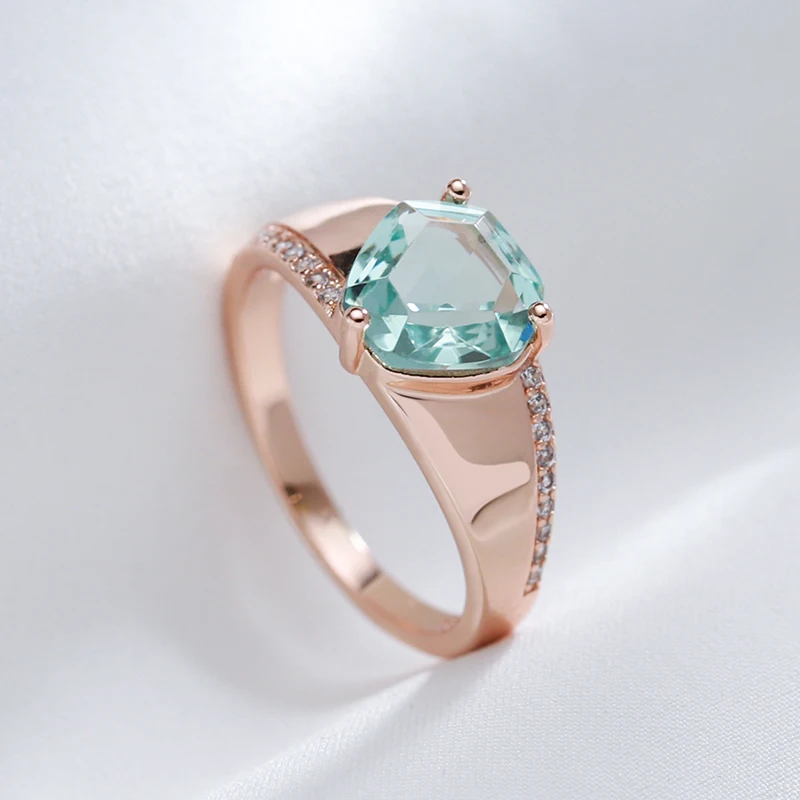 Kinel Hot Fashion Unique Green Stone Big Ring for Women Mosaic Natural Zircon With 585 Rose Gold Color Vintage Wedding Jewelry