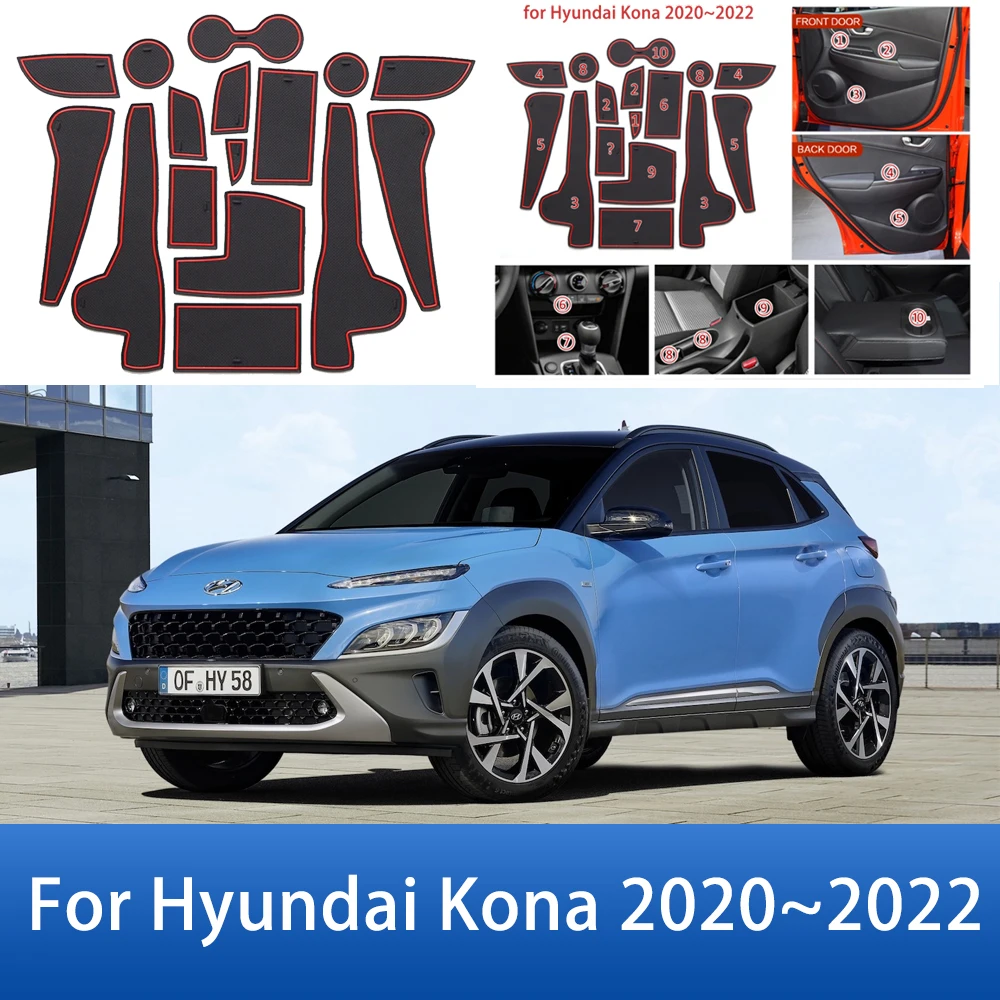 For Hyundai Kona Kauai OS 2020 2021 2022 Rubber Door Groove Pad Anti-slip Rubber Dust-proof Gate Slot Mat Stickers Accessories