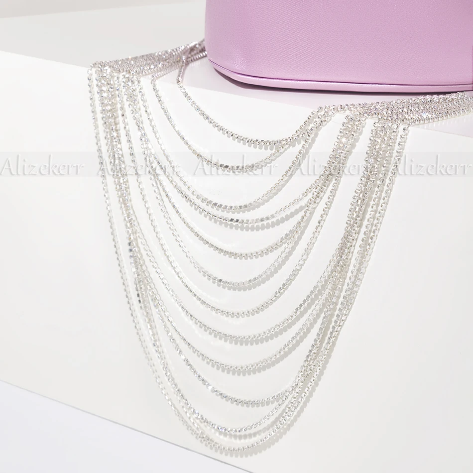 Imagem -05 - Alizekerr Rhinestone Tassel Evening Clutch Bags para Mulheres Chique e Elegante Boutique em Forma de Coração Diamante Cetim Bolsas Bolsas